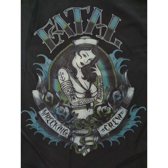 Fatal Wrecking Crew Tattooed Sailer Girl w/ Roses Board Shorts Black Blue Siz 36 - Picture 6 of 9